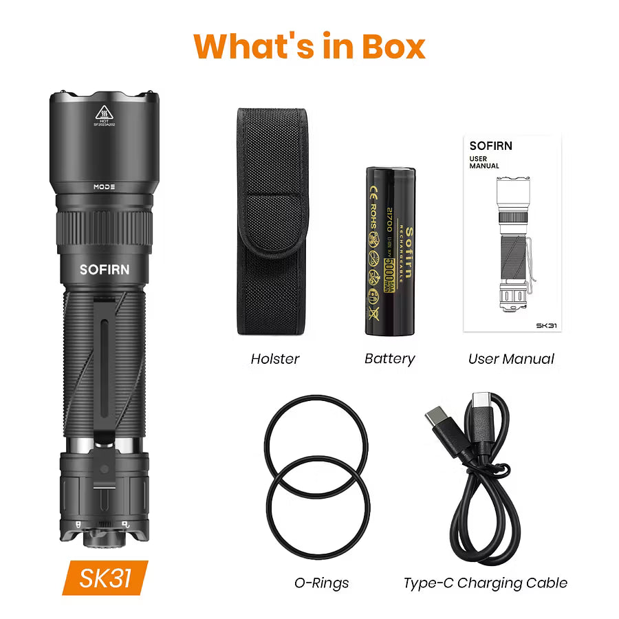 SOFIRN SK31 6800-Lumen Type-C Rechargeable Flashlight Featuring Tactical & Outdoor Modes