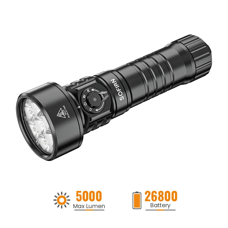 [Ship from China warehouse] SOFIRN SD11 Scuba Diving Flashlight Max 5000 Lumens, IPX8 Waterproof Flashlight with 2-CCT White Light and Red Light