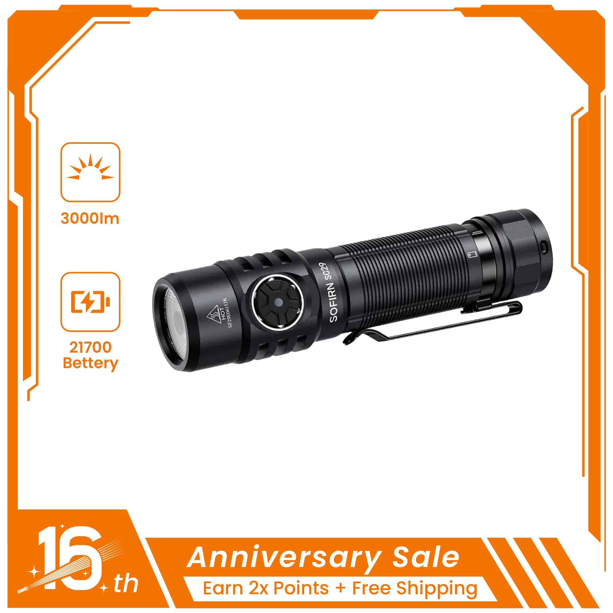 SOFIRN SC29 Powerful 3000 Lumens EDC Flashlight