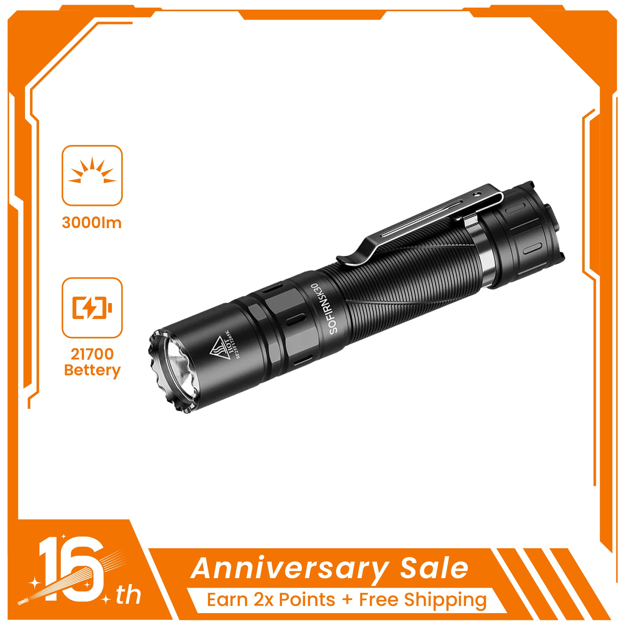 SOFIRN SK30 A Heavy-Duty Tactical Flashlight with Dual Tail Switches