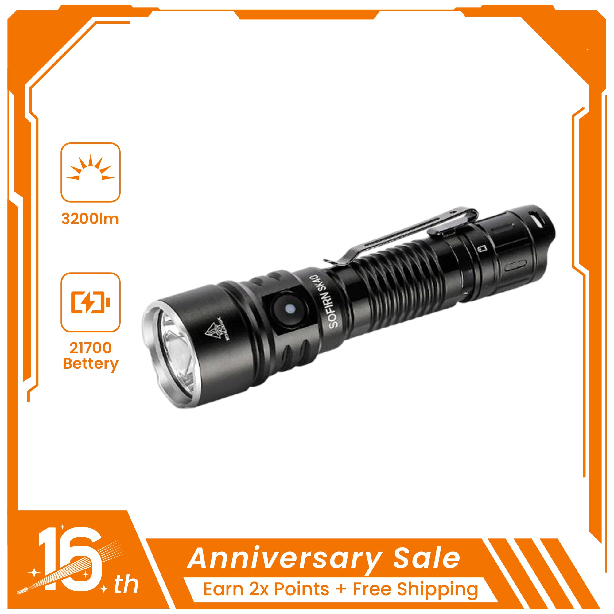 SOFIRN SK40 3200 Lumens Tactical Flashlight with Dual Switches
