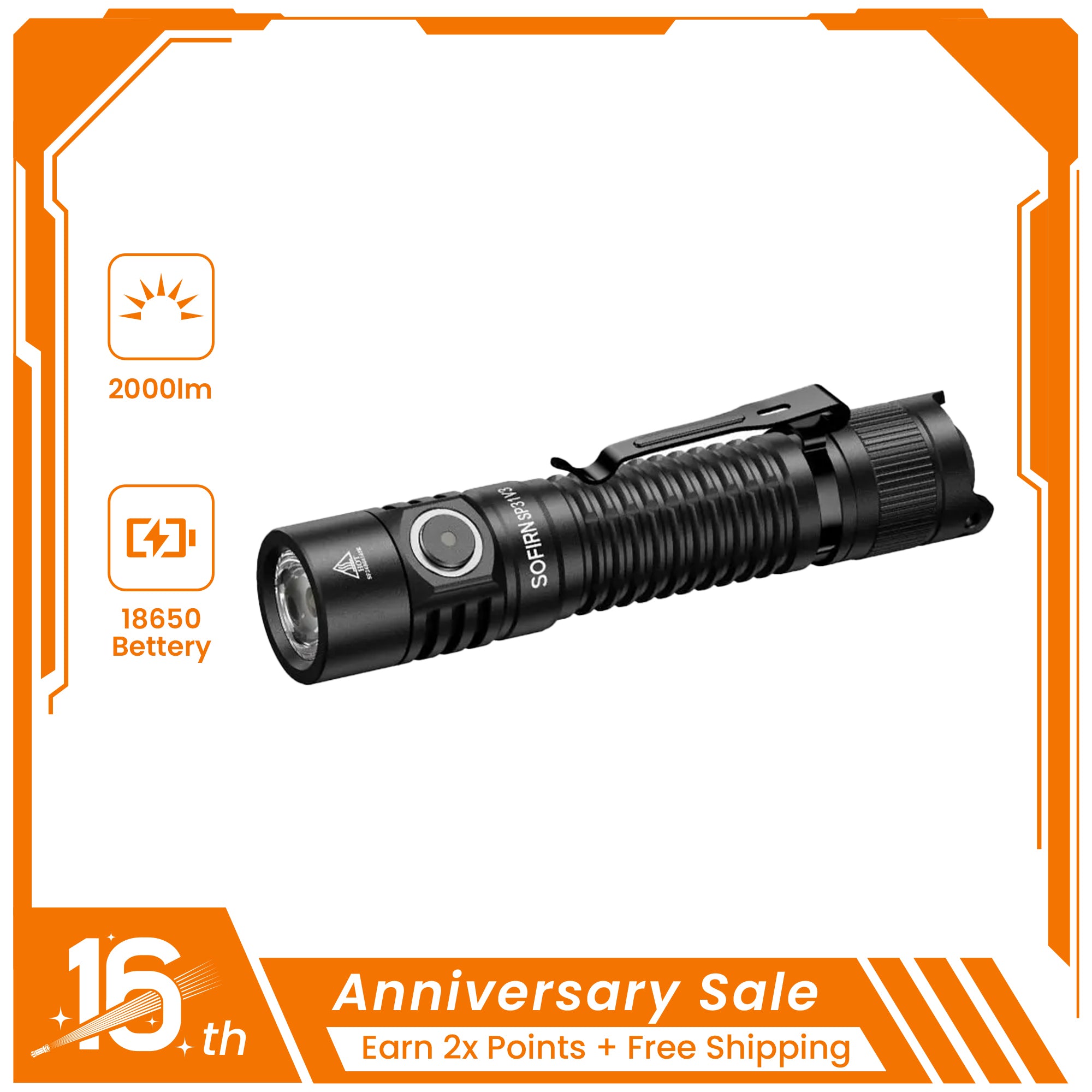 SOFIRN SP31 V3 Tactical Flashlight Max 2000 Lumens with Side switch + tail switch