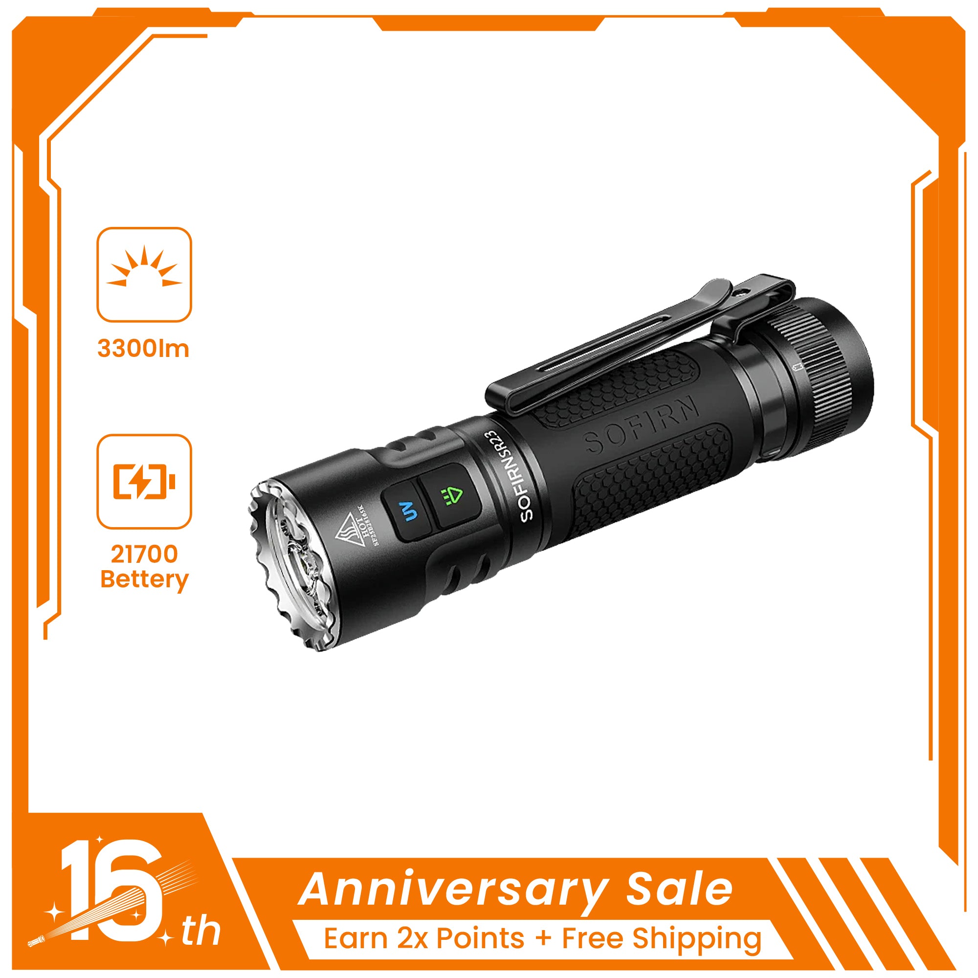 SOFIRN SR23 Sofirn's 1st EDC Flashlight with 360nm UV Light & A Stainless Steel Strike Bezel